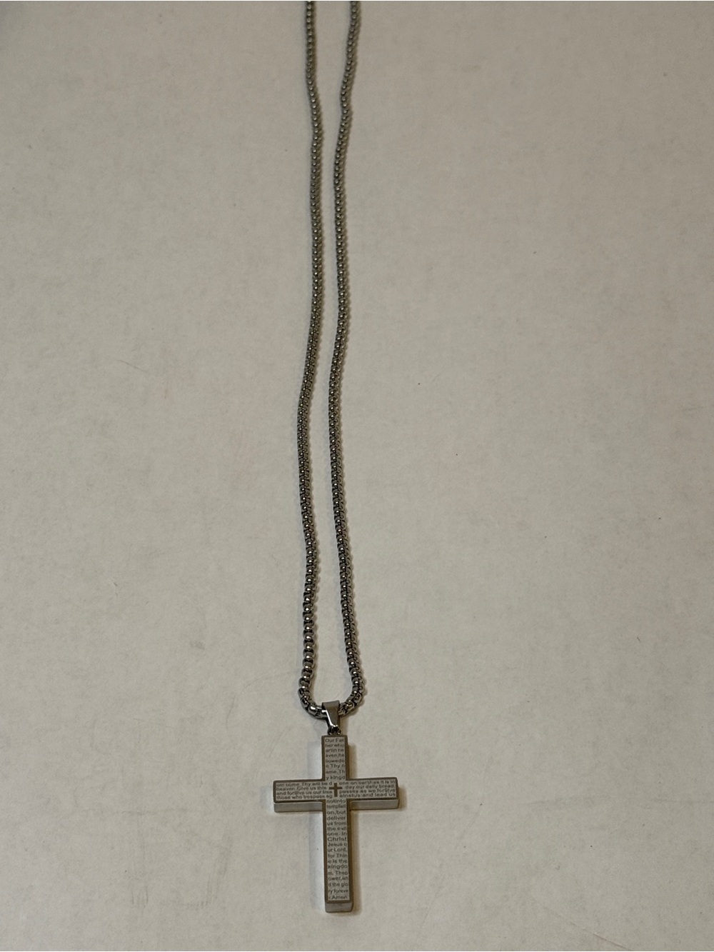 Engraved Stainless Steel Cross Necklace - Silver